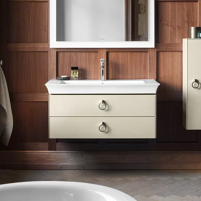 Подвесная тумба Duravit White Tulip WT435 с двумя  ящиками с круглыми ручками схема 1