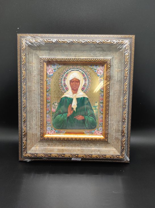Икона Матрона Московская блаженная багетная рамка, полиграфия (27X30) см