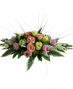 Фото Ритуальная композиция на могилу/гроб Элит №2 из роз,колоса,гладиолуса и зелени