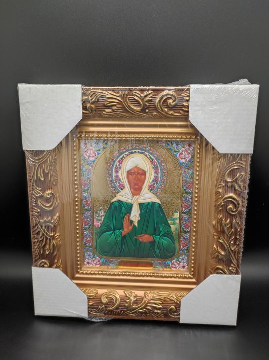 Икона Матрона Московская блаженная багетная рамка, полиграфия (25X29) см