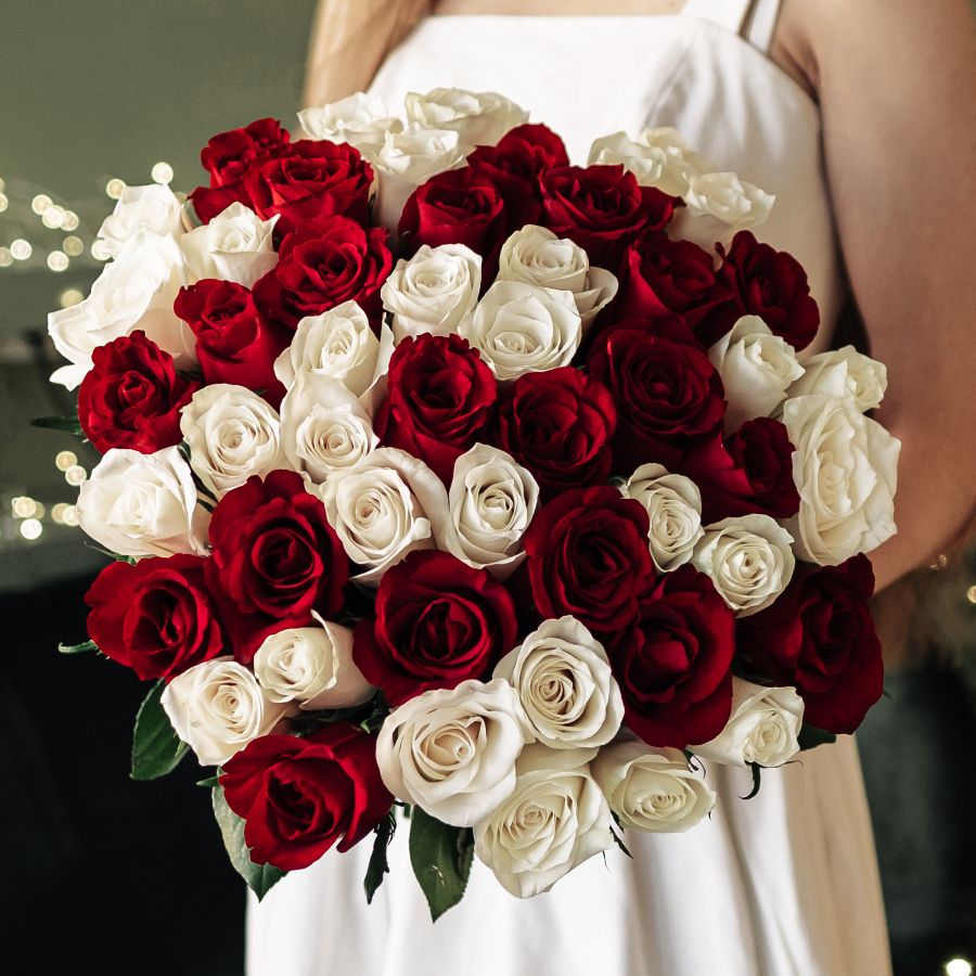 Розы 40 см красно-белый микс (Кенийские)