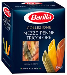 Макаронные изделия BARILLA 500г Mezze Penne Перья рифленые трехцветные А