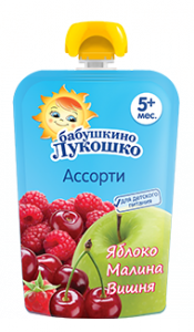 ДП Пюре БАБУШКИНО ЛУКОШКО Яблоко/малина/вишня с 5мес м/у 90г