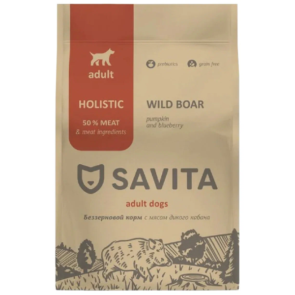 Сухой корм SAVITA беззерновой для взрослых собак с мясом дикого кабана