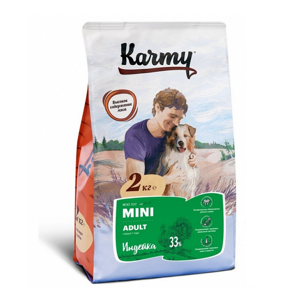 Сухой корм для собак мелких пород Karmy Mini Adult с индейкой