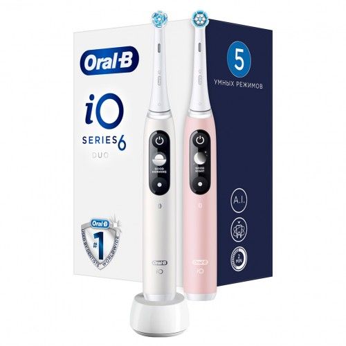 вибрационная зубная щетка Oral-B iO 6 DUO + 2 насадки Gentle Care, white/pink sand