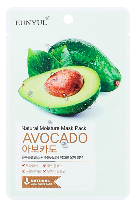 EUNYUL Маска тканевая с экстрактом авокадо. Natural mosture mask pack avocado, 22 мл.
