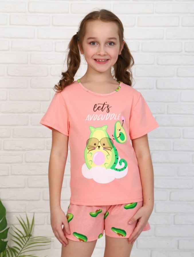 Пижама Компот печать для девочки [кошка авокадо]