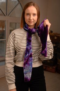 Сияющий жатый бархатный теплый многоцветный мягкий  шарф ручной работы с эффектом перелива  Стихия- Шторм Storm Twisted Multi Coloured Silk Velvet плотность 5