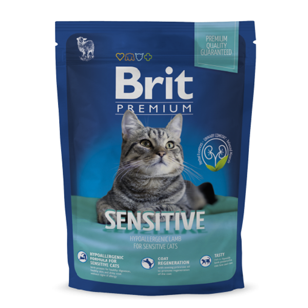 Сухой корм для кошек Brit Premium Sensitive при чувствительном пищеварении с ягненком