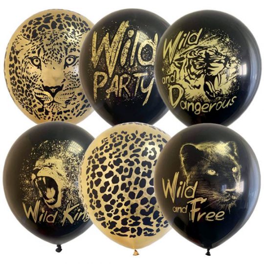 Сафари Wild Party черно-золотой шар латексный с гелием