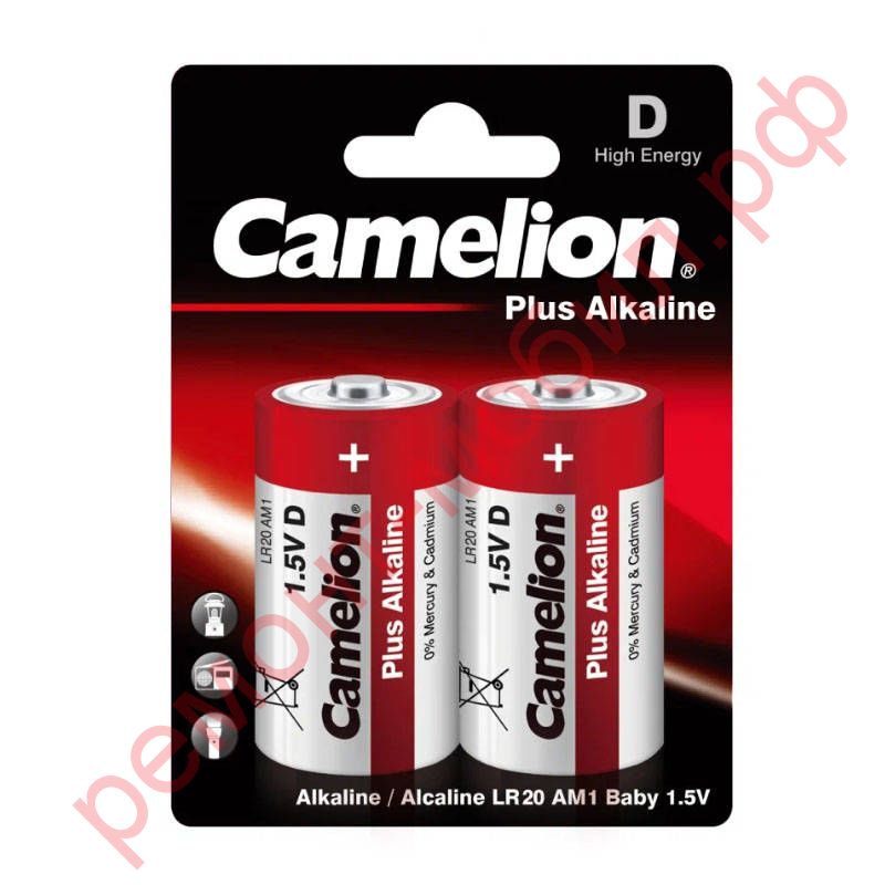 Батарейка алкалиновая Camelion LR20/2BL Plus Alkaline (цена за блистер 2 шт)