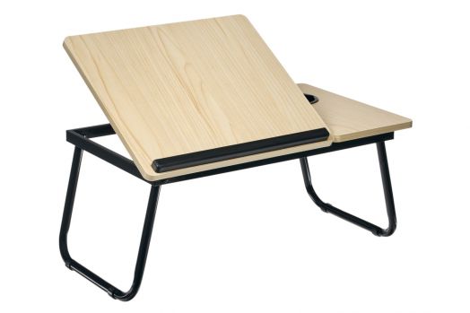 Стол складной с подъёмной крышкой и подстаканником 
«ВИТА», 55x32x25см, мдф, металл, св.дерево, черный