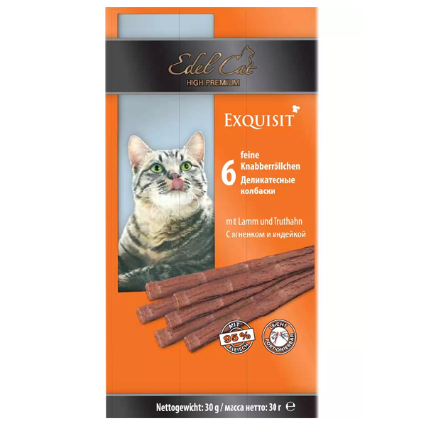 Лакомство для кошек Edel Cat колбаски 6 шт с ягненком и индейкой
