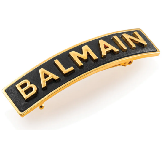 Balmain Hair Couture Заколка-автомат кожаная черная с золотыми буквами BALMAIN размер M Limited Edition Barrette Pour Cheveux M Gold FW20