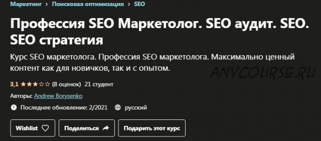 SEO Маркетолог. Максимально ценный контент и практика (Андрей Борисенко)