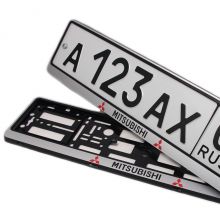 Рамки   с логотипом Mitsubishi для гос номера автомобиля Grolcan (Польша) - 2 шт серебро