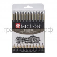 Ручка капиллярная 10шт.Sakura Pigma Micron 0.15- 0.7мм черная POXSDK10A