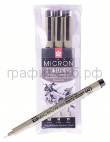 Ручка капиллярная 3шт.Sakura Pigma Micron 0,2, 0,25, 0,35мм черная XSDK3FD