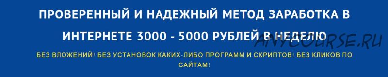 Проверенный и надежный метод заработка в интернете 3000-5000 рублей в неделю. Стандартный пакет