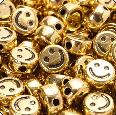 фото Бусины акриловые Смайлик 4х7 мм золото