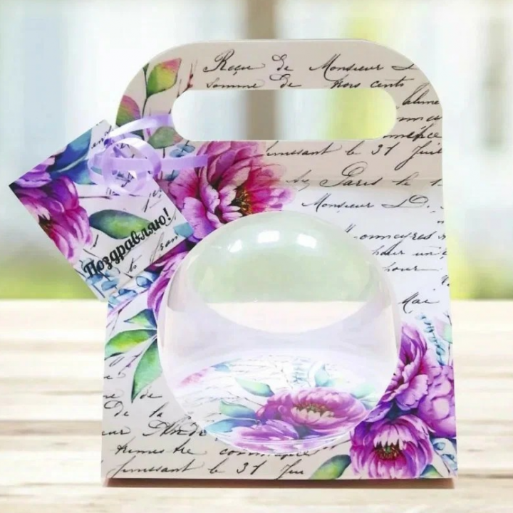Коробка Сумочка для купола Цветок  (сумочка+бирка+дно)