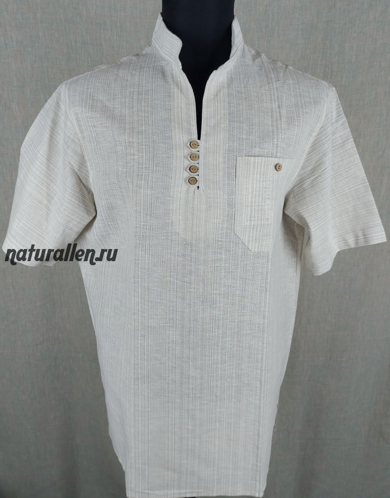 Мужская рубашка (100% лён) застёжка на четыре пуговицы 52 размер