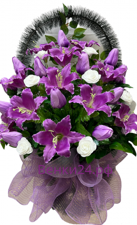Фото Ритуальная корзина "П-Ваза Элит №5" из сиреневых тюльпанов и лилий