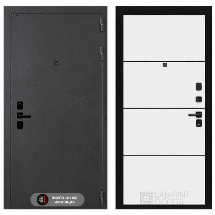 Дверь входная Лабиринт ACUSTIC 25 Белый софт (черная вставка) металлическая