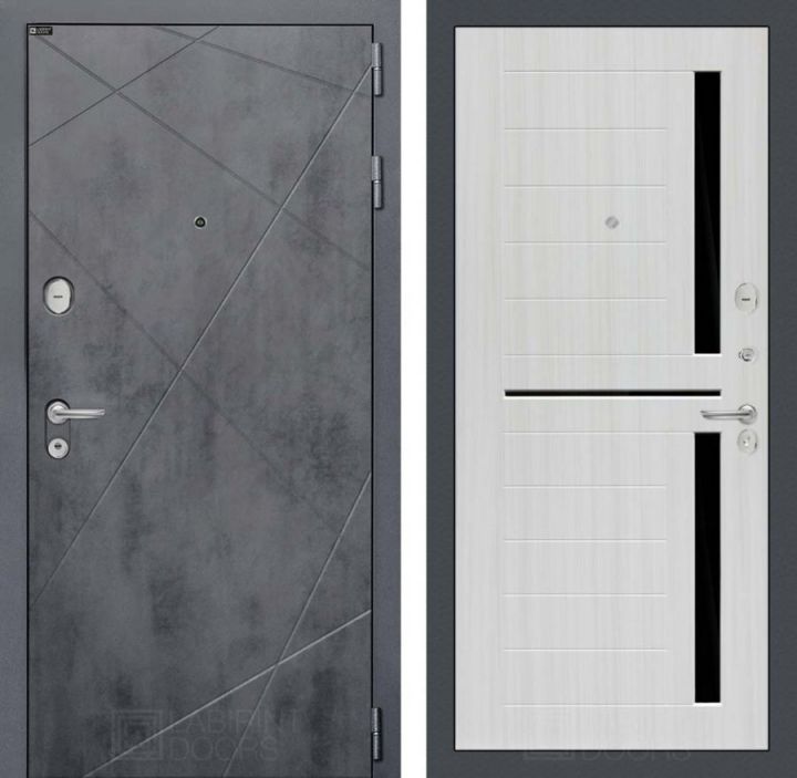 Дверь входная Лабиринт LOFT 02 Сандал белый , стекло черное металлическая