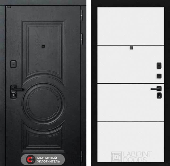 Дверь входная Лабиринт GRAND 25 Белый софт (черная вставка) металлическая