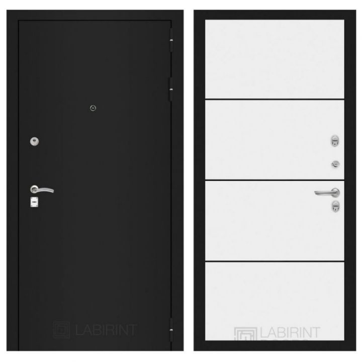 Дверь Входная Лабиринт CLASSIC шагрень черная 25 Белый софт, металлическая