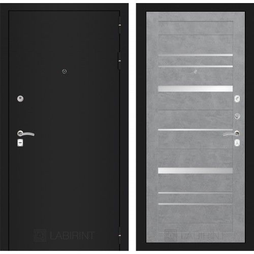 Дверь Входная Лабиринт CLASSIC шагрень черная 20 Бетон светлый, с зеркальными вставками, металлическая