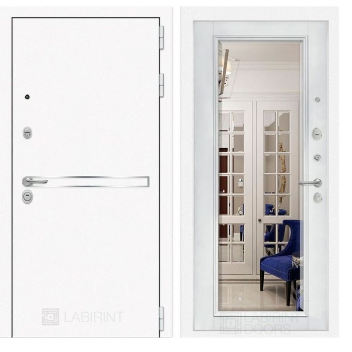 Дверь Входная Лабиринт Лайн WHITE Зеркало фацет Белый софт