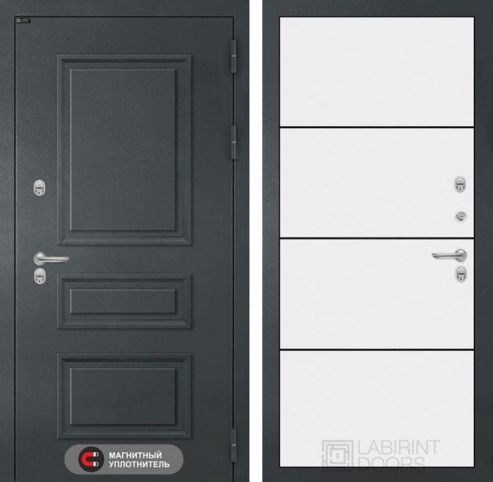 Дверь входная Лабиринт ATLANTIC 25 Белый софт (черная вставка) металлическая