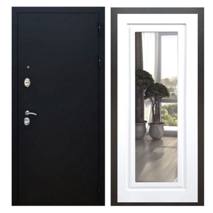 Дверь входная Армада X5 Черный муар Зеркало Мини ФЛЗ-120 Белый Софт