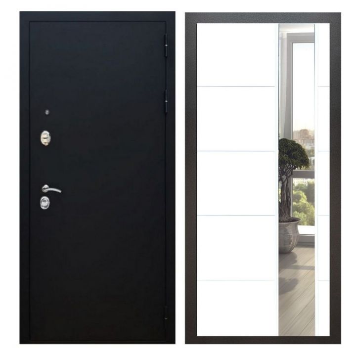Дверь входная Армада X5 Черный муар Зеркало ЛФЛС-19 Белый Софт
