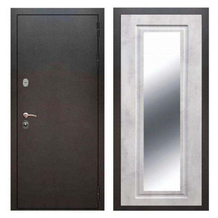 Дверь входная Армада Х5 Серебро Антик  Зеркало Мини ФЛЗ-120 Бетон Светлый