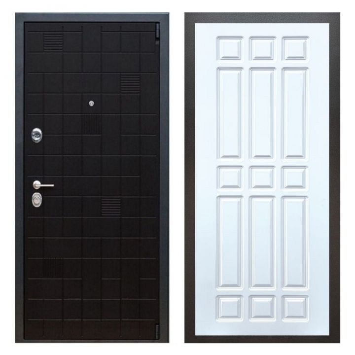 Дверь входная металлическая Армада Х12 Тетрис Ясень Черный ФЛ-33 Белый Софт