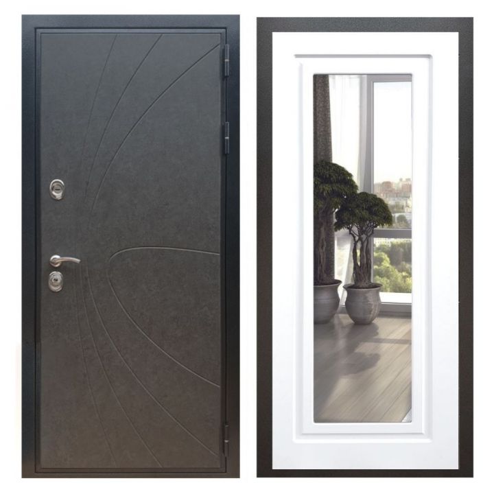 Дверь входная металлическая Армада X248 Штукатурка Графит Зеркало Мини ФЛЗ-120 Белый Софт