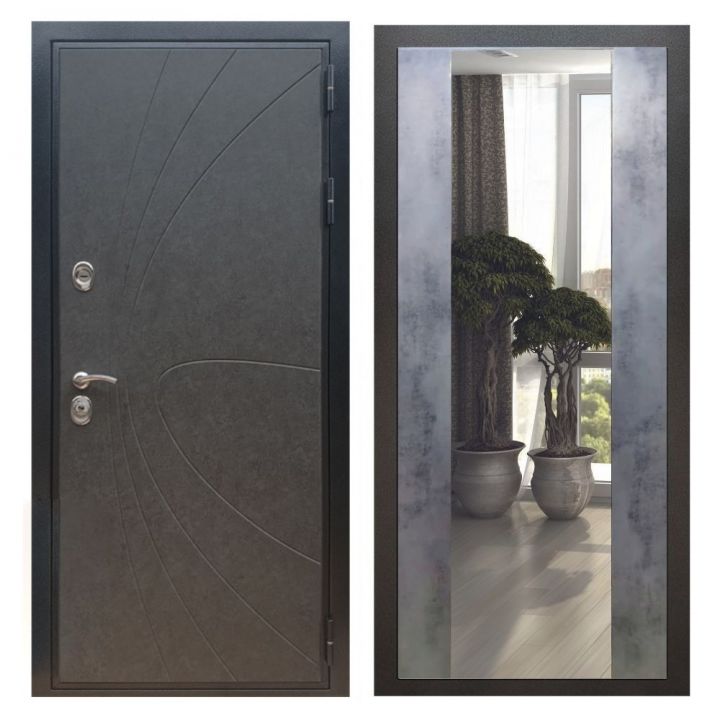 Дверь входная металлическая Армада X248 Штукатурка Графит Зеркало Макси Бетон Темный