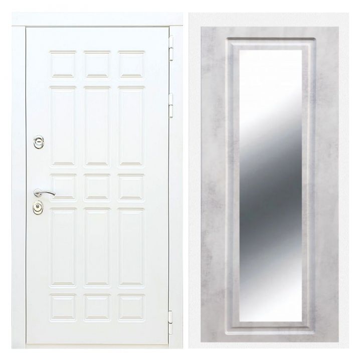 Дверь входная Армада Х8 Белая Шагрень Зеркало Мини ФЛЗ-120 Бетон Светлый