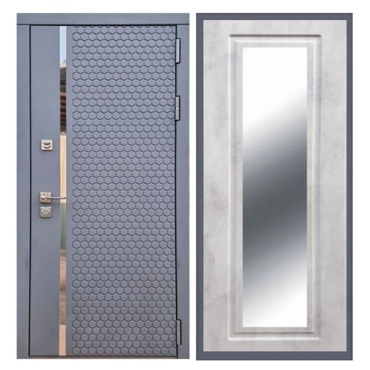 Дверь входная Армада Х24 Силк Титан Зеркало Мини ФЛЗ-120 Бетон Светлый