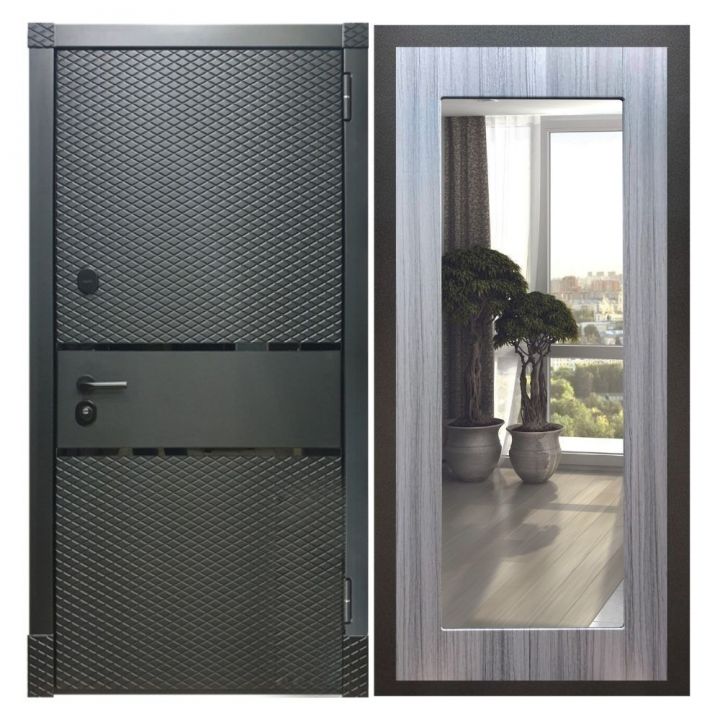 Дверь входная металлическая Армада Х15 Черный Кварц Зеркало 18 Сандал Серый