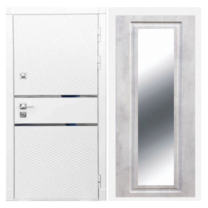 Дверь входная Армада Х15 Белый Софт Зеркало Мини ФЛЗ-120 Бетон Светлый