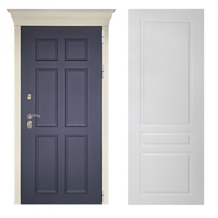 Входная дверь Заводские двери Стокгольм темно-синий / Стокгольм софт белый
