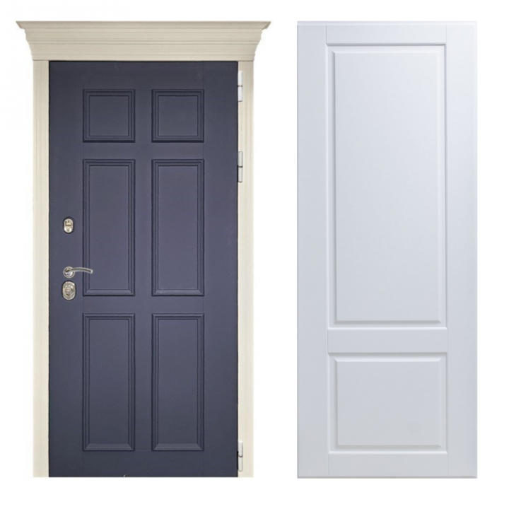 Входная дверь Заводские двери Стокгольм темно-синий / Доррен софт белый