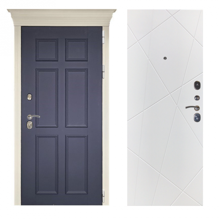 Входная дверь Заводские двери Стокгольм темно-синий / Флитта софт белый