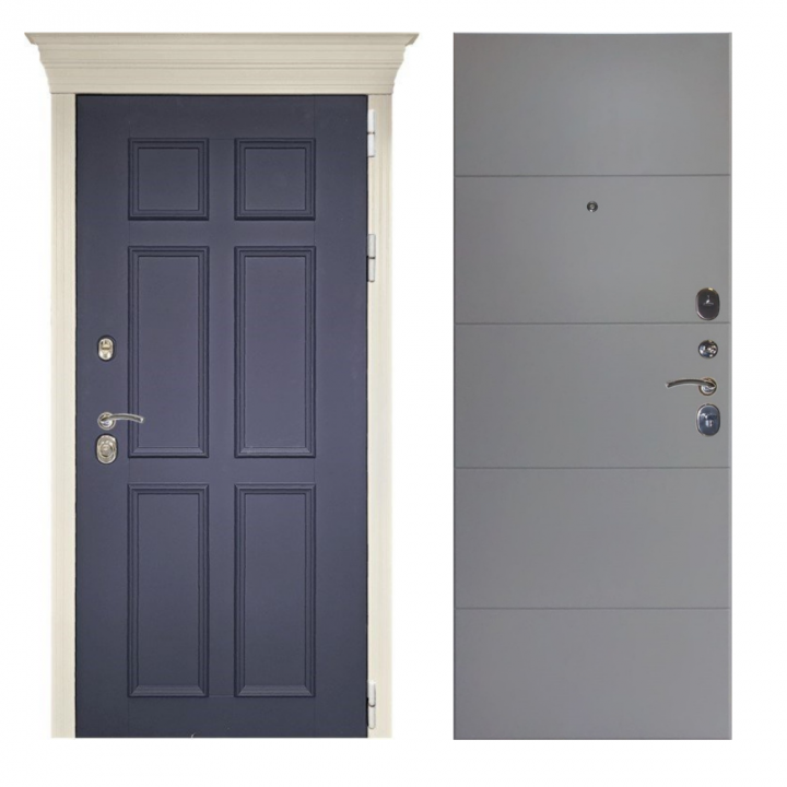 Входная дверь Заводские двери Стокгольм темно-синий / Тривия софт грей металлическая
