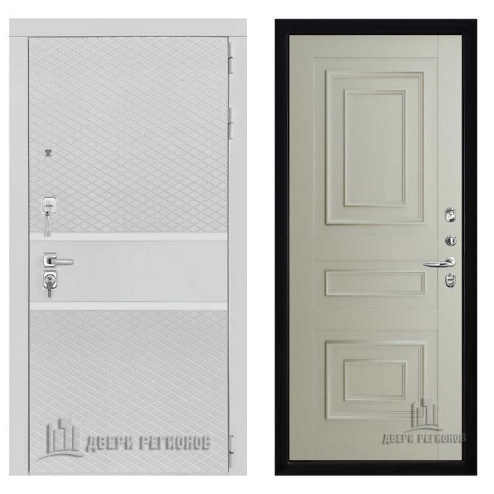 Дверь входная Двери Регионов Президент Тренд 2 Белый Матовый Флоренция 62001 Серена Светло-серый